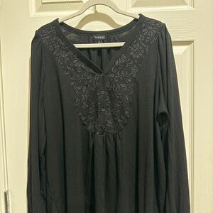Torrid Black Embroidered Long Sleeve Blouse